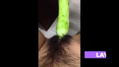 Horney Chinese student shape cucumber as cock and fuck herse