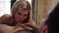 Horny shemale blonde lets her guy mistress fuck her wet ass