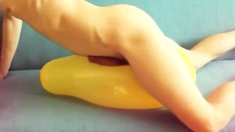 Yellow balloon humping cum