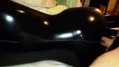 Sex with my girl in black latex catsuit