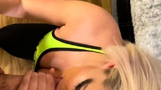 Blonde amateur blowjob POV in public