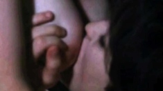 Amateur blonde and brunette lick each other