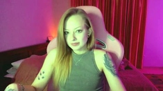 Blonde teen with huge breast masturbating on webcam
