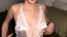 Small titted redhead amateur riding penis in close up