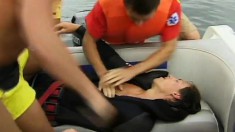 Sexy young Romeo enjoys having his stiff cock sucked while on a boat