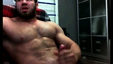 Hairy Muscle Hunk Cums