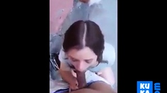 Slutty college chick sucks cock balls deep in alley