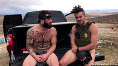 Horny studs enjoy hot bareback fun in an open desert